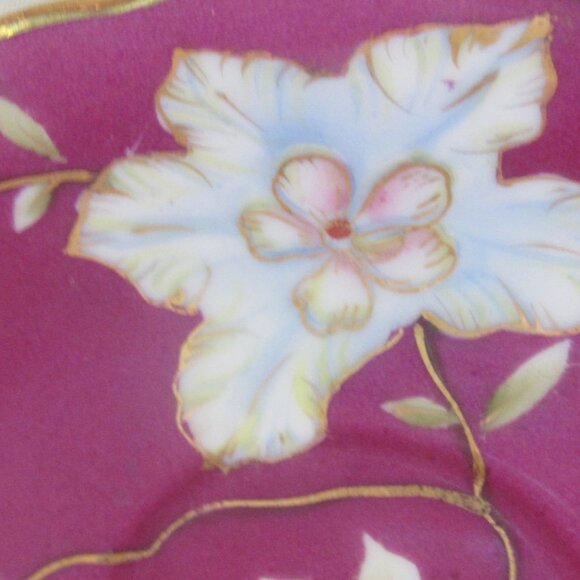 Shofu Occupied Japan Tea Cup and Saucer Hand Painted Blue Floral on Magenat I248 - Picture 5 of 9